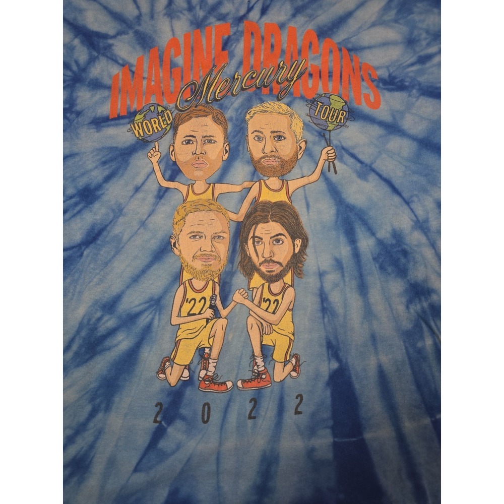 Imagine Dragons 2022 Mercury Tour Band Tee Graphic T-Shirt Blue Tie Dye Sz YM